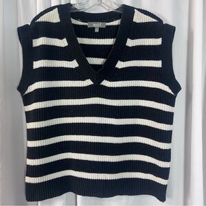 Marled Black and White Striped Sweater Vest
